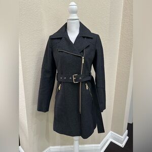 NWT - MICHAEL Michael Kors Charcoal Gray Coat with Zip & Belt.
